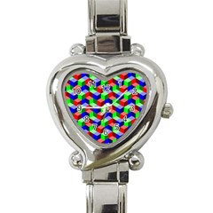 Seamless Rgb Isometric Cubes Pattern Heart Italian Charm Watch by Nexatart