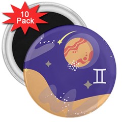 Planet Galaxy Space Star Polka Meteor Moon Blue Sky Circle 3  Magnets (10 Pack)  by Mariart