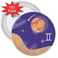 Planet Galaxy Space Star Polka Meteor Moon Blue Sky Circle 3  Buttons (100 Pack)  by Mariart
