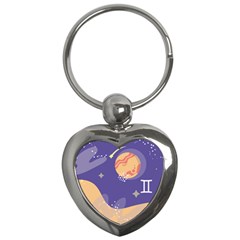 Planet Galaxy Space Star Polka Meteor Moon Blue Sky Circle Key Chains (heart)  by Mariart
