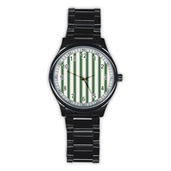 Plaid Line Green Line Vertical Stainless Steel Round Watch