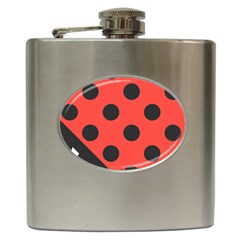 Red Black Hole White Line Wave Chevron Polka Circle Hip Flask (6 Oz) by Mariart