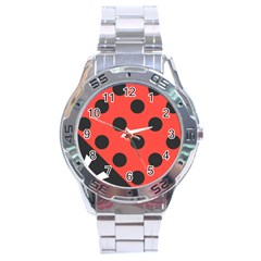 Red Black Hole White Line Wave Chevron Polka Circle Stainless Steel Analogue Watch by Mariart