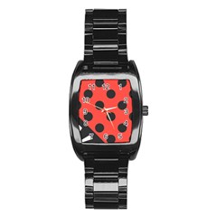 Red Black Hole White Line Wave Chevron Polka Circle Stainless Steel Barrel Watch by Mariart