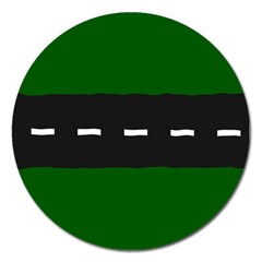 Road Street Green Black White Line Magnet 5  (round)