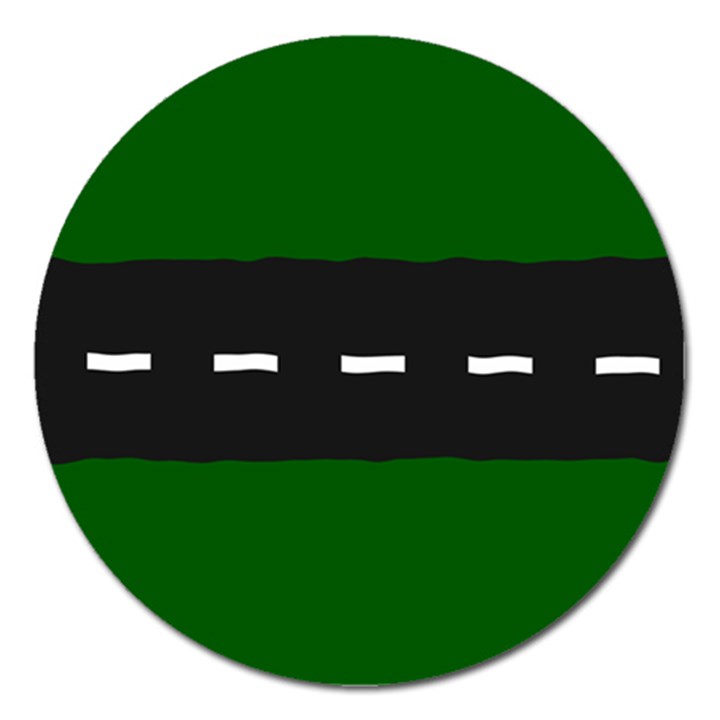 Road Street Green Black White Line Magnet 5  (Round)