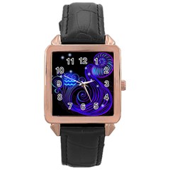 Sign Aquarius Zodiac Rose Gold Leather Watch 