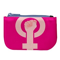 Women Safety Feminist Nail Strong Pink Circle Polka Large Coin Purse