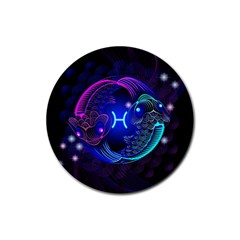Sign Pisces Zodiac Rubber Round Coaster (4 Pack) 
