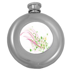 Sunflower Flower Floral Leaf Line Wave Chevron Pink Round Hip Flask (5 Oz)