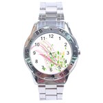 Sunflower Flower Floral Leaf Line Wave Chevron Pink Stainless Steel Analogue Watch Front