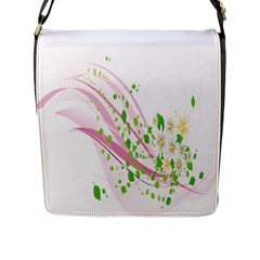Sunflower Flower Floral Leaf Line Wave Chevron Pink Flap Messenger Bag (l) 