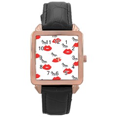 Smooch Pattern Design Rose Gold Leather Watch  by Nexatart