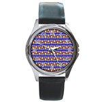 Seamless Prismatic Pythagorean Pattern Round Metal Watch Front