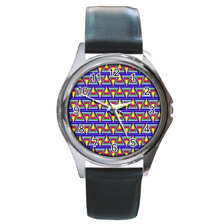 Seamless Prismatic Pythagorean Pattern Round Metal Watch