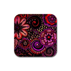 Sunset Floral Rubber Square Coaster (4 Pack)  by Nexatart