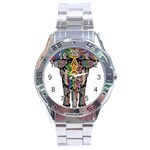 Prismatic Floral Pattern Elephant Stainless Steel Analogue Watch Front