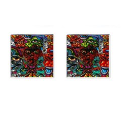 Abstract Psychedelic Face Nightmare Eyes Font Horror Fantasy Artwork Cufflinks (square) by Nexatart