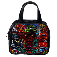 Abstract Psychedelic Face Nightmare Eyes Font Horror Fantasy Artwork Classic Handbags (one Side) by Nexatart