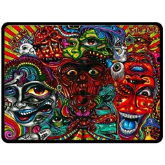 Abstract Psychedelic Face Nightmare Eyes Font Horror Fantasy Artwork Double Sided Fleece Blanket (large)  by Nexatart