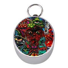 Abstract Psychedelic Face Nightmare Eyes Font Horror Fantasy Artwork Mini Silver Compasses