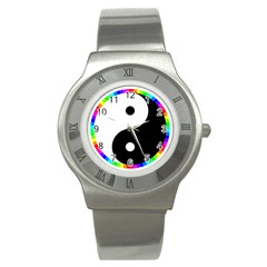 Rainbow Around Yinyang Stainless Steel Watch by Nexatart