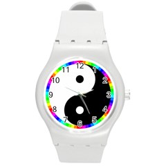 Rainbow Around Yinyang Round Plastic Sport Watch (m) by Nexatart