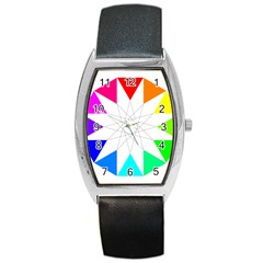 Rainbow Dodecagon And Black Dodecagram Barrel Style Metal Watch by Nexatart