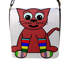 Cartoon Cat In Rainbow Socks Flap Messenger Bag (l)  by Nexatart