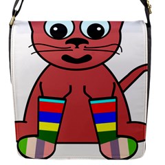 Cartoon Cat In Rainbow Socks Flap Messenger Bag (s) by Nexatart