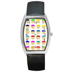 Colorful Cupcakes Pattern Barrel Style Metal Watch by Nexatart