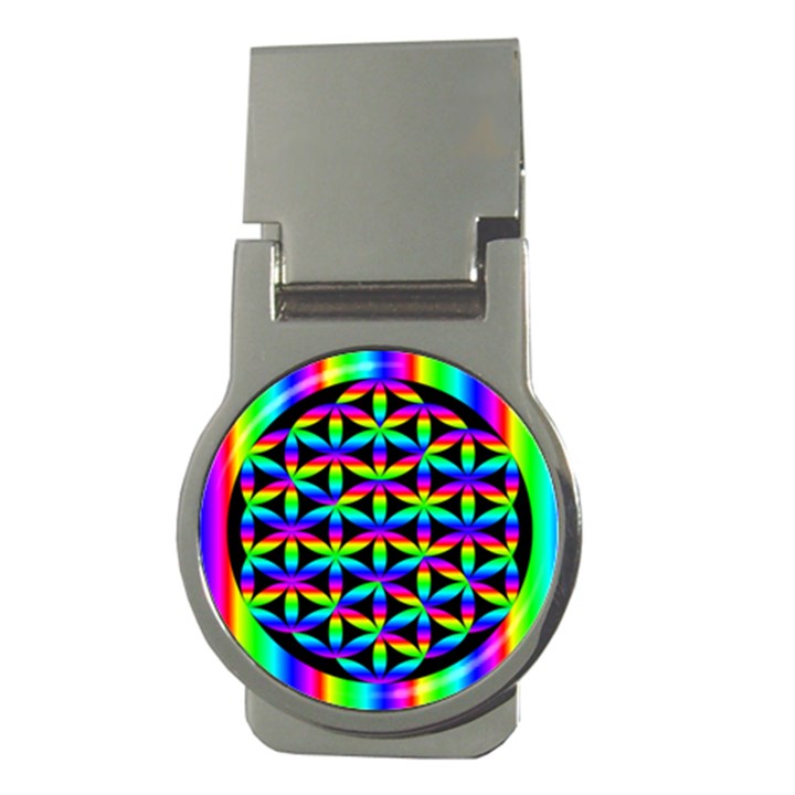 Rainbow Flower Of Life In Black Circle Money Clips (Round) 