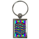 Rainbow Flower Of Life In Black Circle Key Chains (Rectangle)  Front