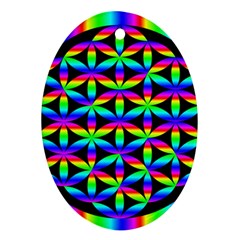 Rainbow Flower Of Life In Black Circle Oval Ornament (two Sides) by Nexatart