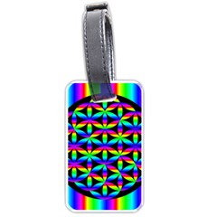 Rainbow Flower Of Life In Black Circle Luggage Tags (one Side)  by Nexatart