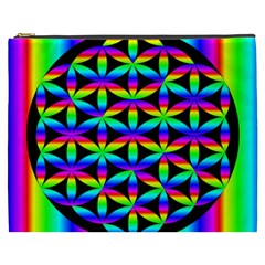 Rainbow Flower Of Life In Black Circle Cosmetic Bag (xxxl)  by Nexatart