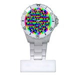 Rainbow Flower Of Life In Black Circle Plastic Nurses Watch Front