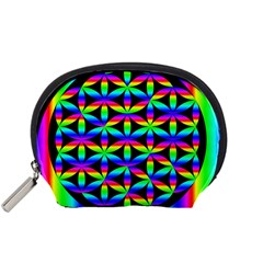 Rainbow Flower Of Life In Black Circle Accessory Pouches (small)  by Nexatart