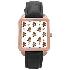 Gingerbread Seamless Pattern Rose Gold Leather Watch 