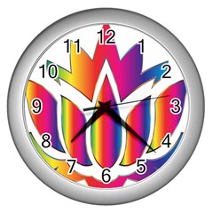 Rainbow Lotus Flower Silhouette Wall Clocks (silver)  by Nexatart