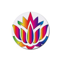 Rainbow Lotus Flower Silhouette Rubber Round Coaster (4 Pack) 