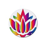 Rainbow Lotus Flower Silhouette Rubber Round Coaster (4 pack)  Front