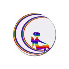 Rainbow Fairy Relaxing On The Rainbow Crescent Moon Rubber Round Coaster (4 Pack) 