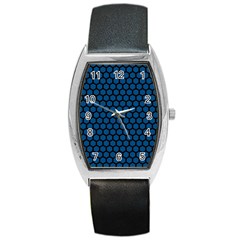 Blue Dark Navy Cobalt Royal Tardis Honeycomb Hexagon Barrel Style Metal Watch