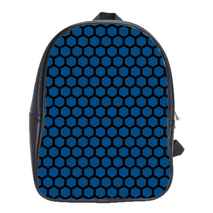 Blue Dark Navy Cobalt Royal Tardis Honeycomb Hexagon School Bags(Large) 