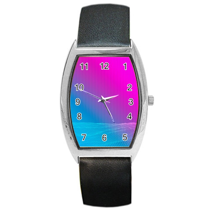 With Wireframe Terrain Modeling Fabric Wave Chevron Waves Pink Blue Barrel Style Metal Watch