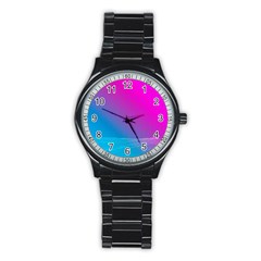 With Wireframe Terrain Modeling Fabric Wave Chevron Waves Pink Blue Stainless Steel Round Watch