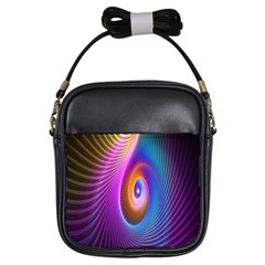 Abstract Fractal Bright Hole Wave Chevron Gold Purple Blue Green Girls Sling Bags
