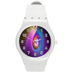 Abstract Fractal Bright Hole Wave Chevron Gold Purple Blue Green Round Plastic Sport Watch (m) by Mariart