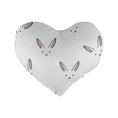 Bunny Line Rabbit Face Animals White Pink Standard 16  Premium Heart Shape Cushions